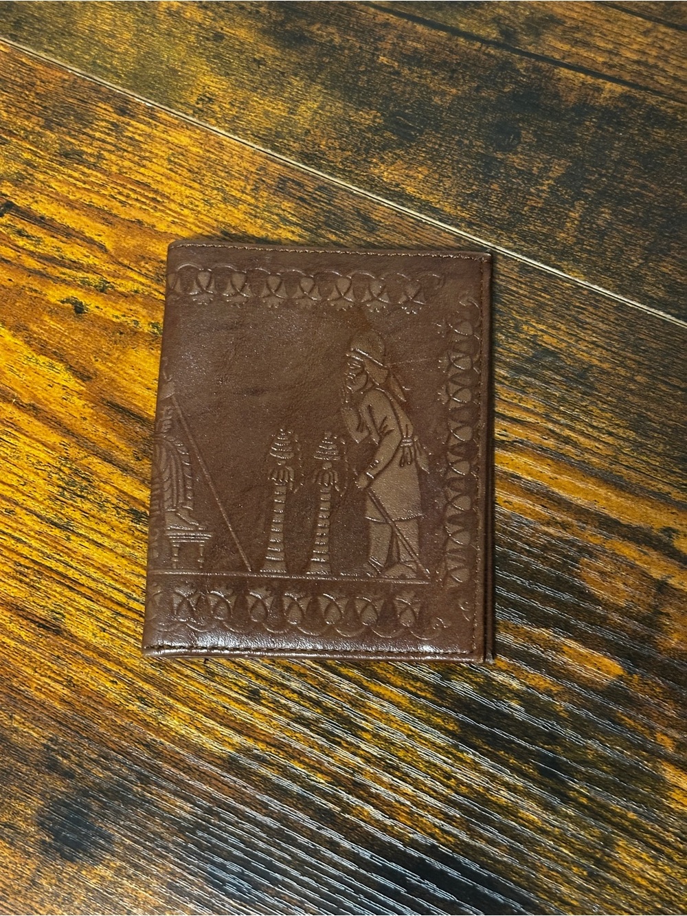 Embossed Brown Leather Bifold Wallet A7